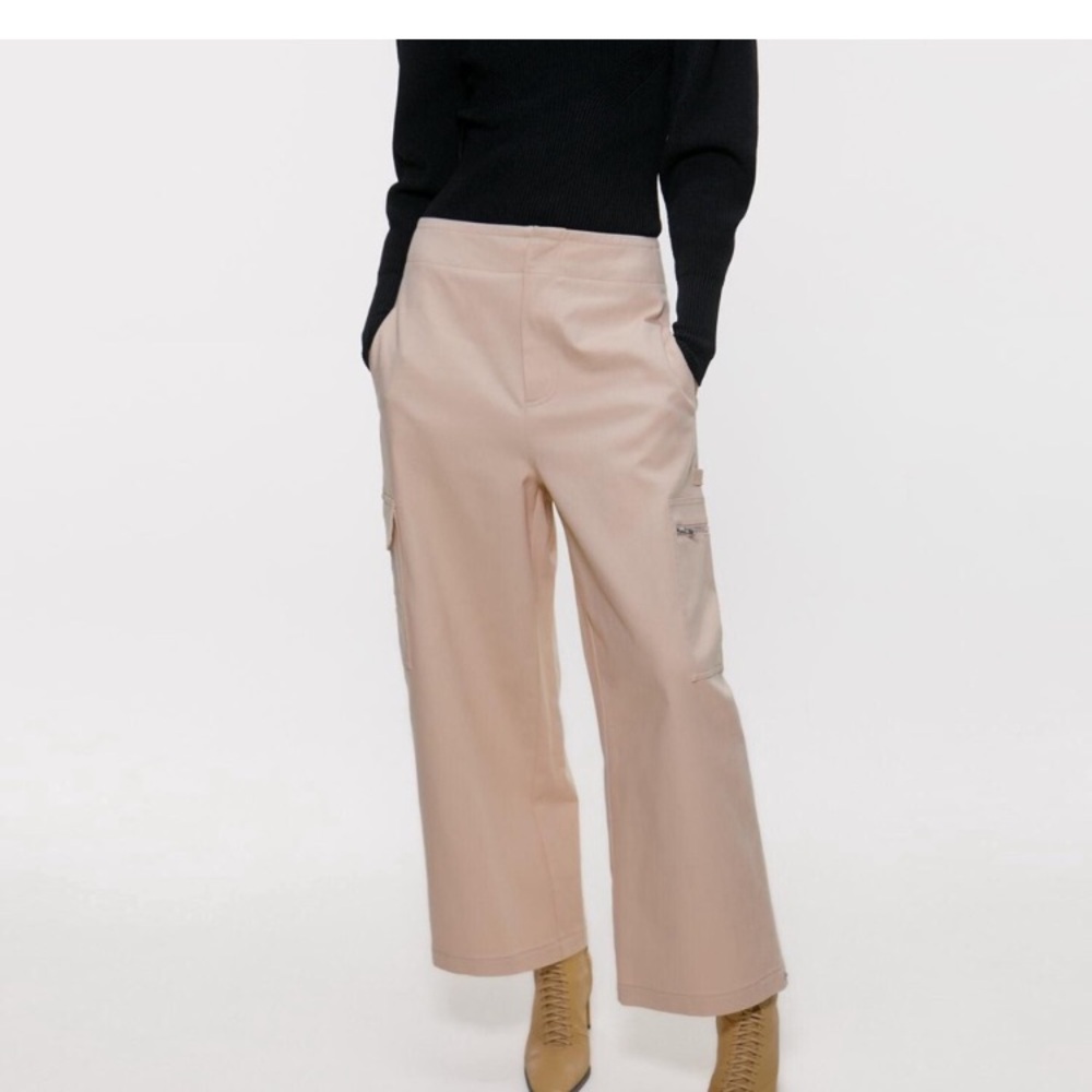 Zara high waisted blush pink wide leg cargo pants